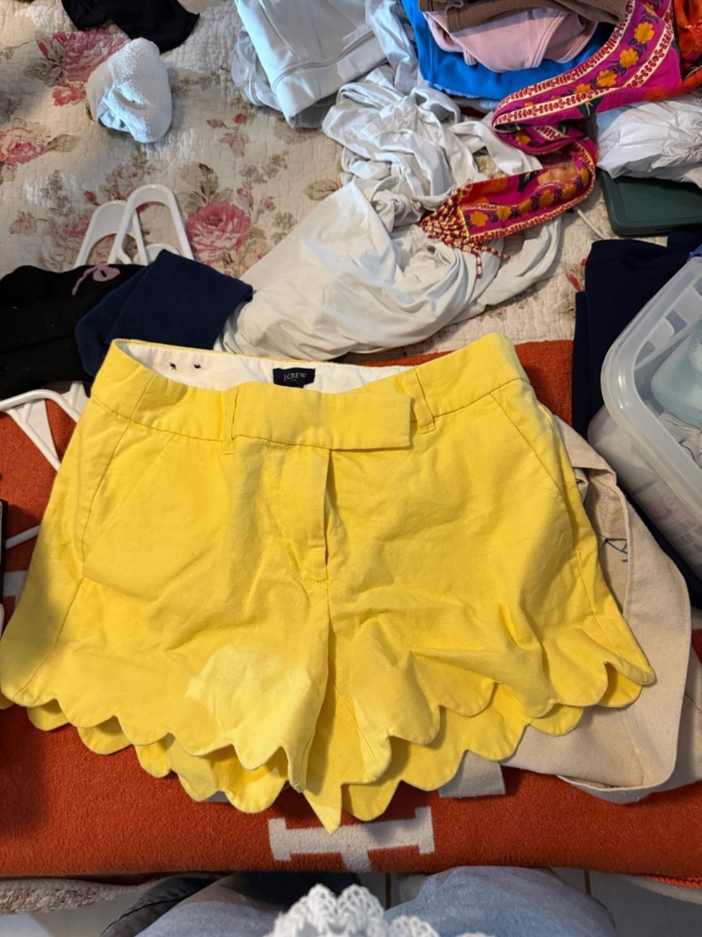 J. Crew Bright Yellow Scallop Hem High-Waist Shorts